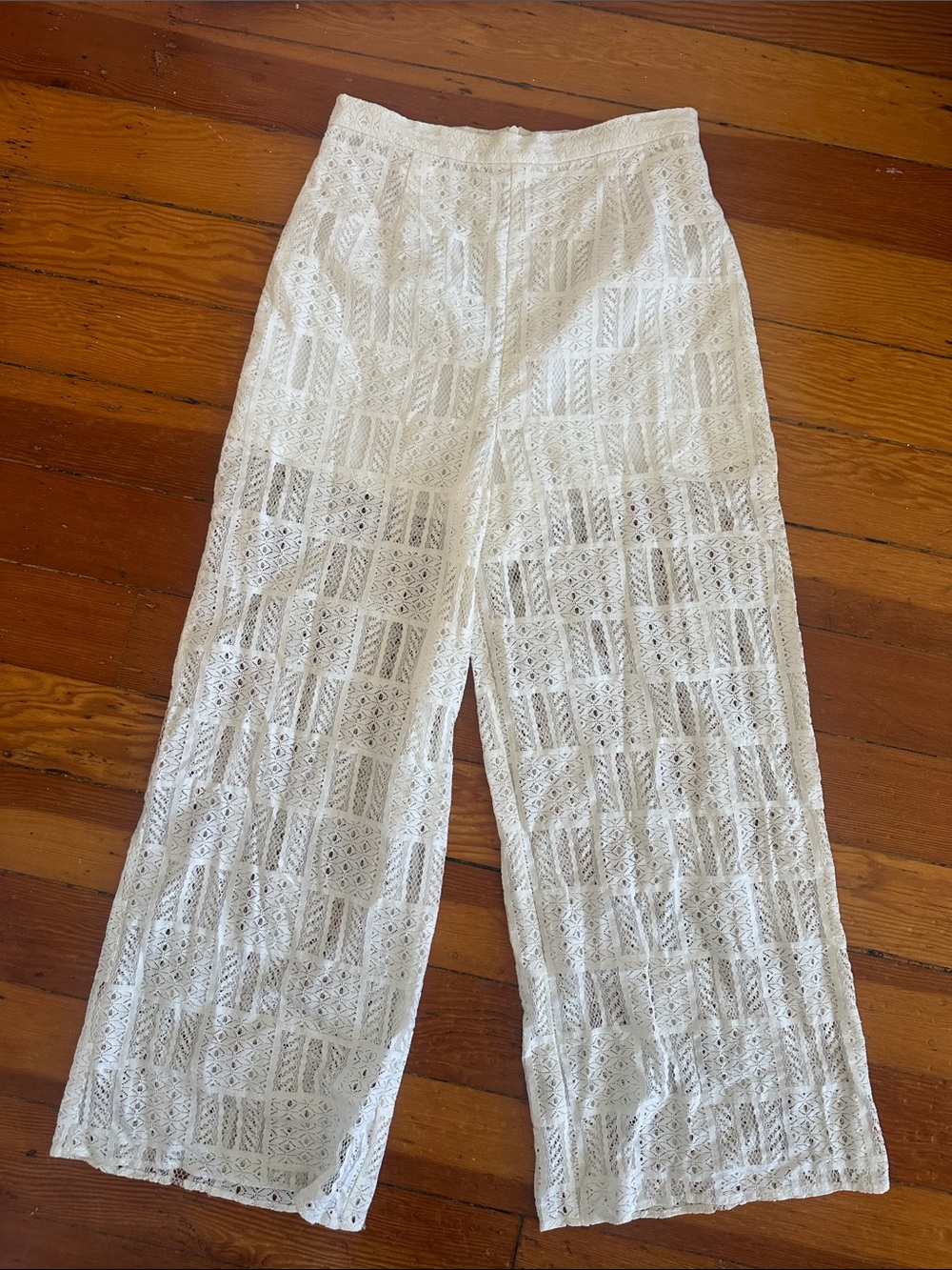 Premium White Crochet Wide-Leg Pants